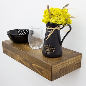Rustic Walnut Floating Shelf, Floating Wooden Wall Shelf Kitchen, Wall Mounted Floating Shelf, Custom Size 3&quot; Thickness