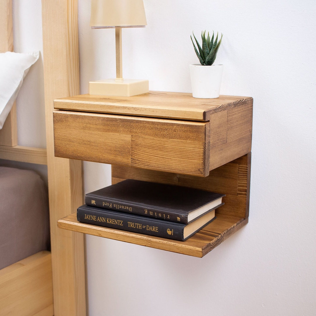 Wooden Floating Nightstand Wall Mounted Nightstand With Drawer, Bedside