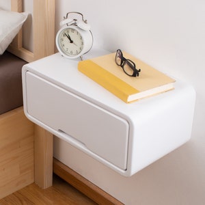 Modern Minimal Floating Wooden Nightstand with Drawer Handcrafted Bedside Table White Modern Style Bedside Table Hardware Included image 2