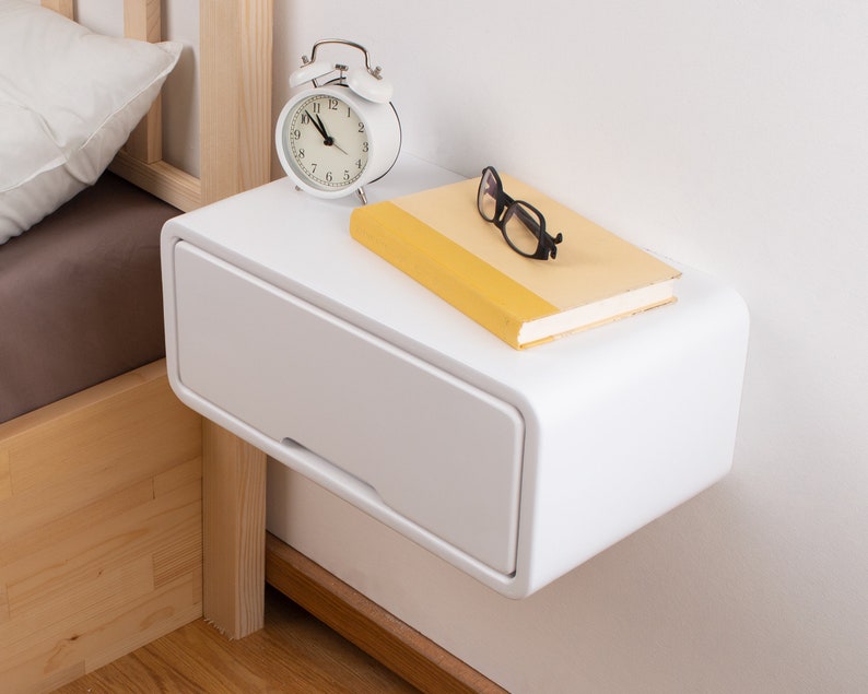 Modern Minimal Floating Wooden Nightstand with Drawer Handcrafted Bedside Table White Modern Style Bedside Table Hardware Included image 2