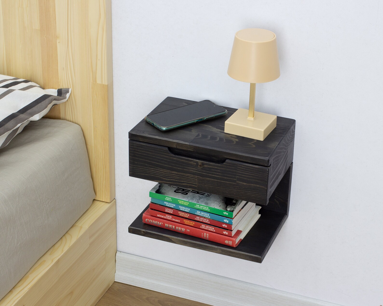 Black Floating Nightstand Wall Mounted Nightstand With Etsy