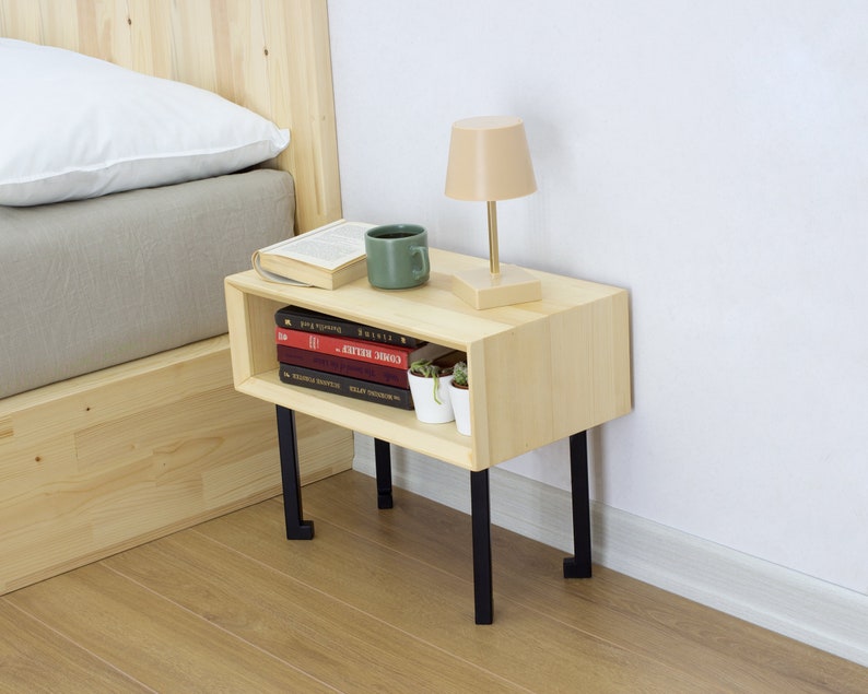 Modern Nightstand with Metal Legs , Wood Bedside Tables , Mid Century Table, Nightstand Shelf, Handmade Furniture , Bedside , Unique Style image 8