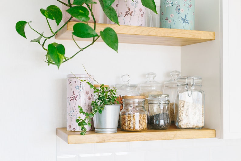 Estantes flotantes de madera modernos, estantes flotantes de tamaño personalizado con soportes, estante flotante montado en la pared para cocina y baño imagen 2