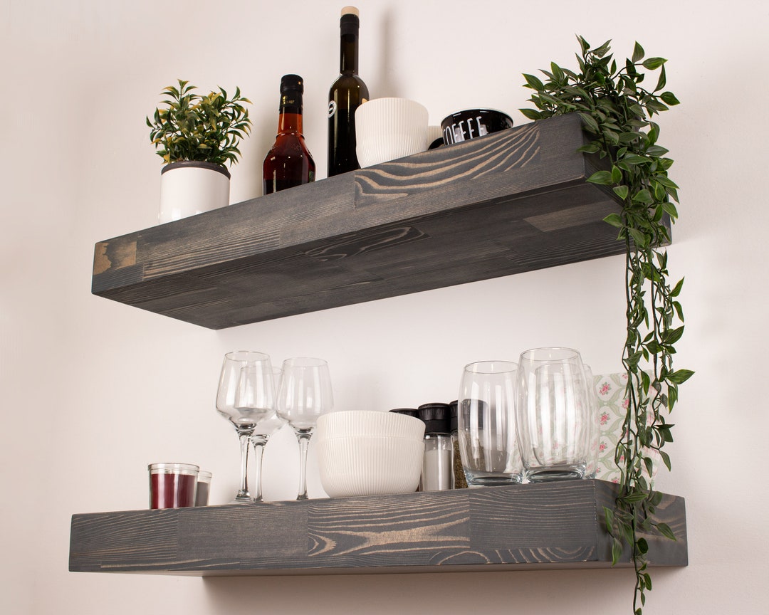 Rustic Floating Shelves , Custom Size 3 Inch Thick Nairobi Color Floating Shelf, Wall Mounted