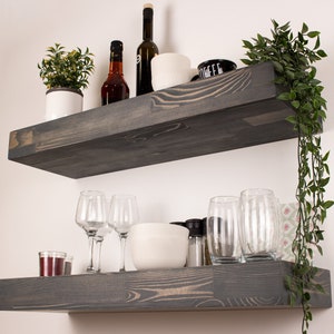 Rustic Floating Shelf, Custom Size 3 Inch Thick Nairobi Color Floating Shelf, Wall Mounted Chunky Size Floating Shelf, Bar Shelf