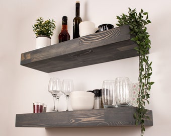 Rustic Floating Shelf, Custom Size 3 Inch Thick Nairobi Color Floating Shelf, Wall Mounted Chunky Size Floating Shelf, Bar Shelf