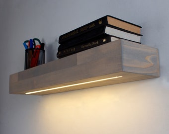 Floating Shelf with LED Lights, Kitchen Shelving, Recessed LED Strip, Wood Shelf, Rustic/Farmhouse Thick Shelf, Custom Size, FREE Shipping