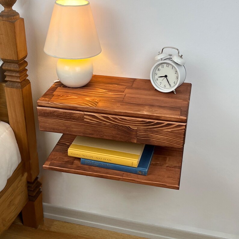 Modern Floating Nightstand | Wall Mounted Nightstand with Drawer, Wood Bedside Shelf and Floating Nightstand for Bedroom - Floating Table image 10