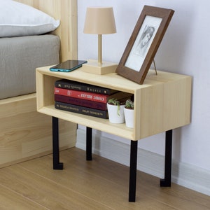 Modern Nightstand with Metal Legs , Wood Bedside Tables , Mid Century Table, Nightstand Shelf, Handmade Furniture , Bedside , Unique Style image 2