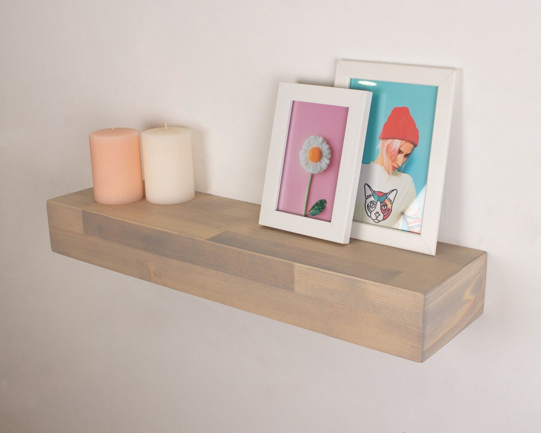 Light Grey Floating Shelves, Custom Size 3 Inch Thick Istanbul Color Floating Shelf, Custom Size