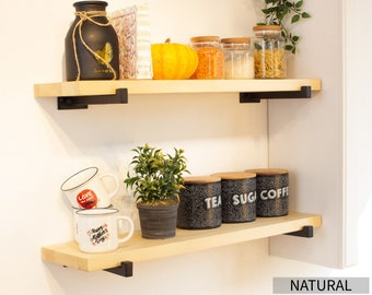 Contemporary Square Tube Bracket Shelf | Kitchen, Coffee Bar, Bathroom, Living Room Organizer | Custom Wood Wall Shelf | Hardware Included