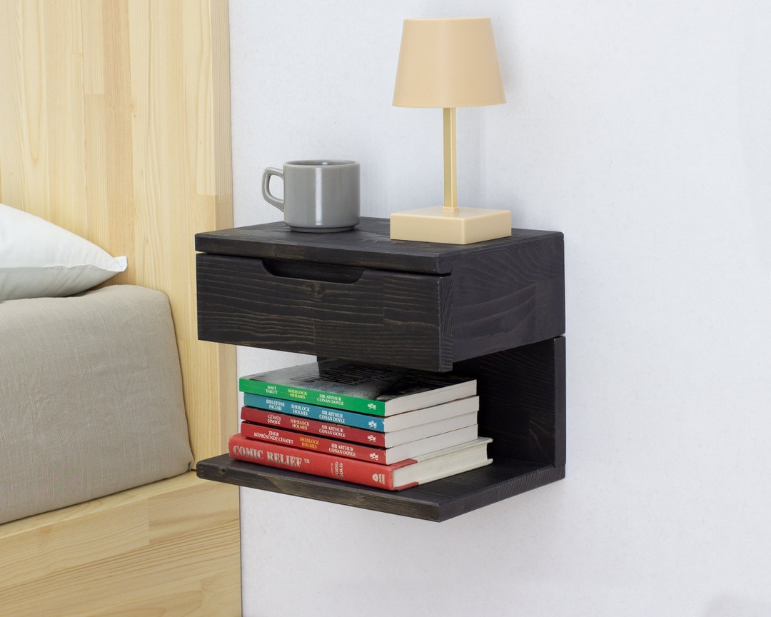 Black Floating Nightstand Wall Mounted Nightstand With Etsy
