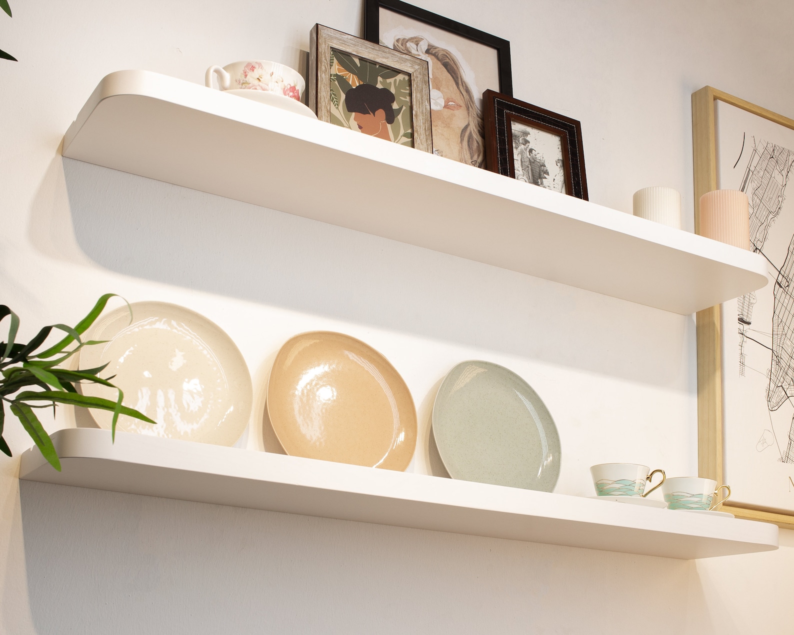 White Radius Floating Shelves With Plate Groove Custom Size Etsy