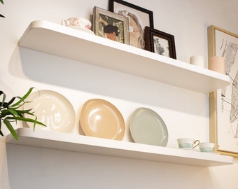 White Radius Floating Shelves with Plate Groove, Custom Size Floating Shelves, Curved Floating Shelf for Kitchen, Plate shelf, Photo shelf