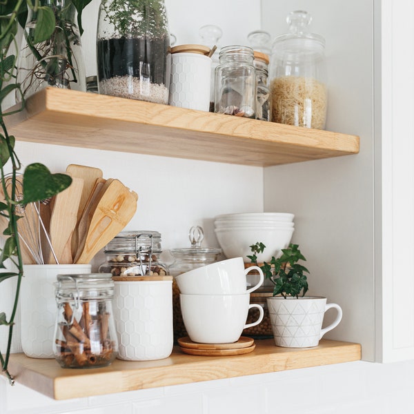 Modern Wood Floating Shelves, Custom Size Floating Shelves with Brackets, Wall Mounted Floating Shelf for Kitchen Bathroom
