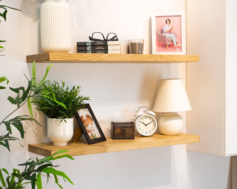 Kitchen Shelves Floating Shelves With Brackets Wall Mounted Etsy