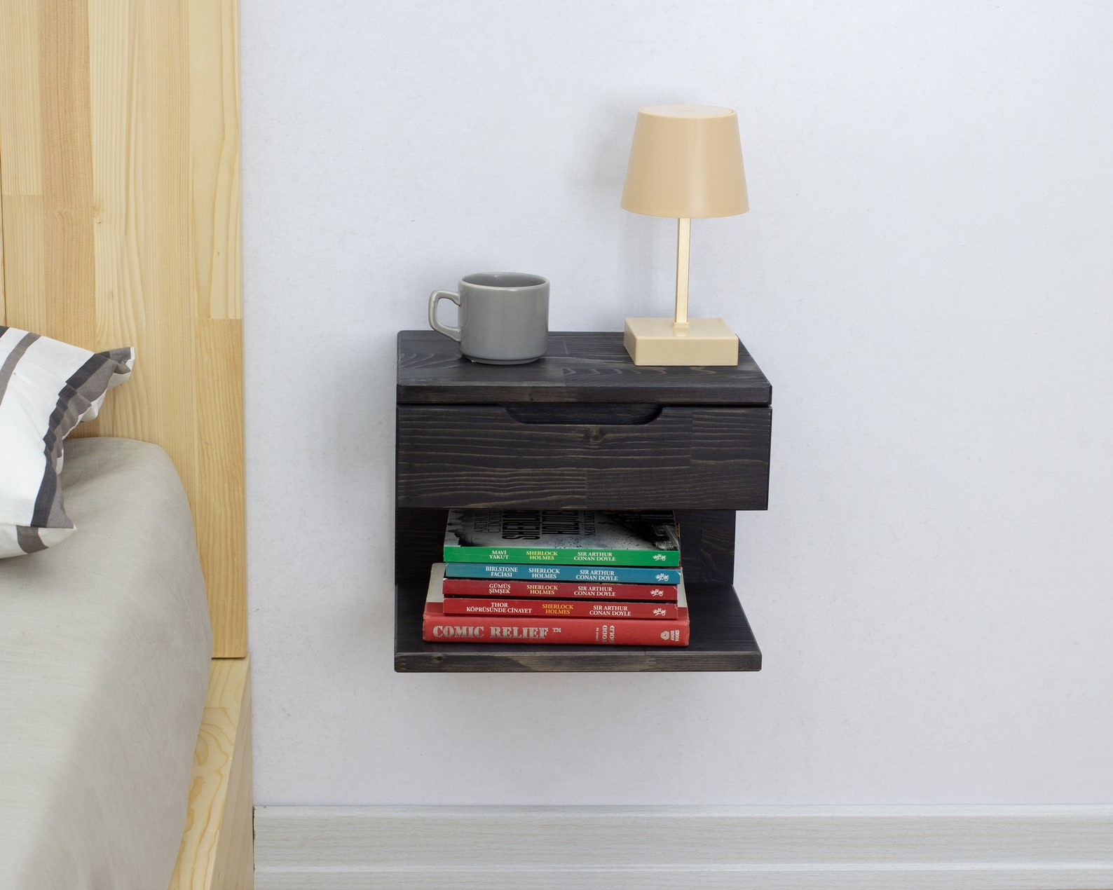 Black Floating Nightstand Wall Mounted Nightstand With Etsy