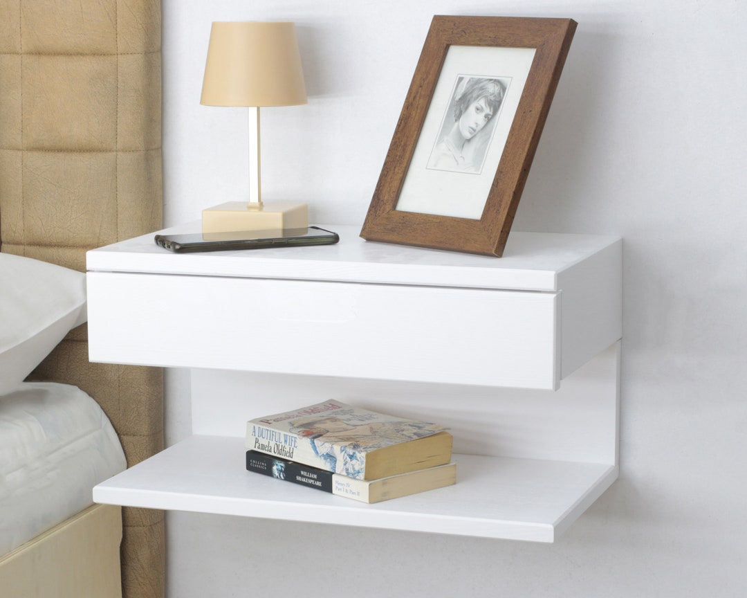 Nordic Wood Nightstand Wall Mounted Nightstand With Drawer, Storage