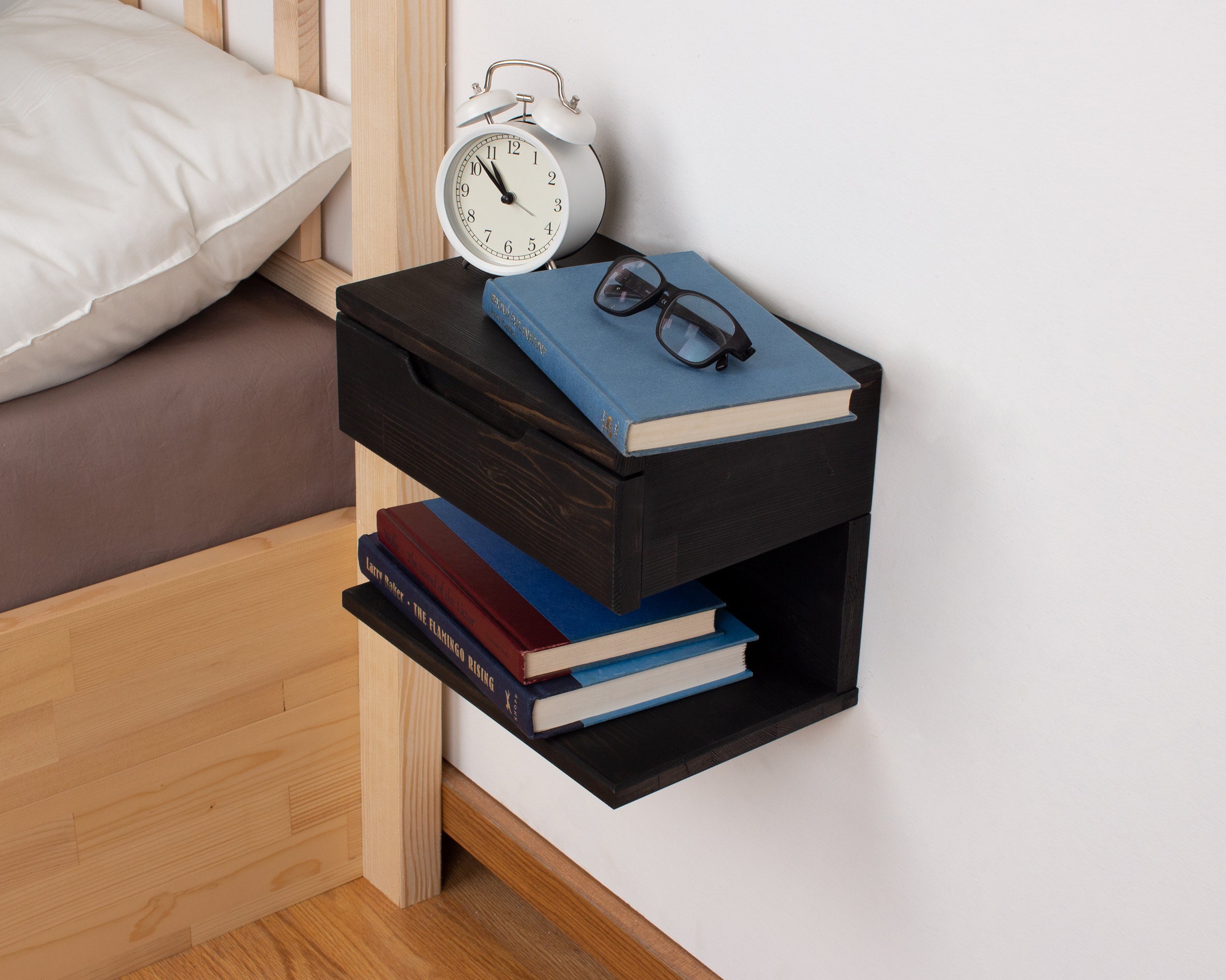 Black Floating Nightstand Wall Mounted Nightstand With Drawer Wood