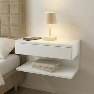 Nordic Wood Nightstand | Wall Mounted Nightstand with Drawer, Storage Organizer and Floating Nightstand for Bedroom - Bedside Table