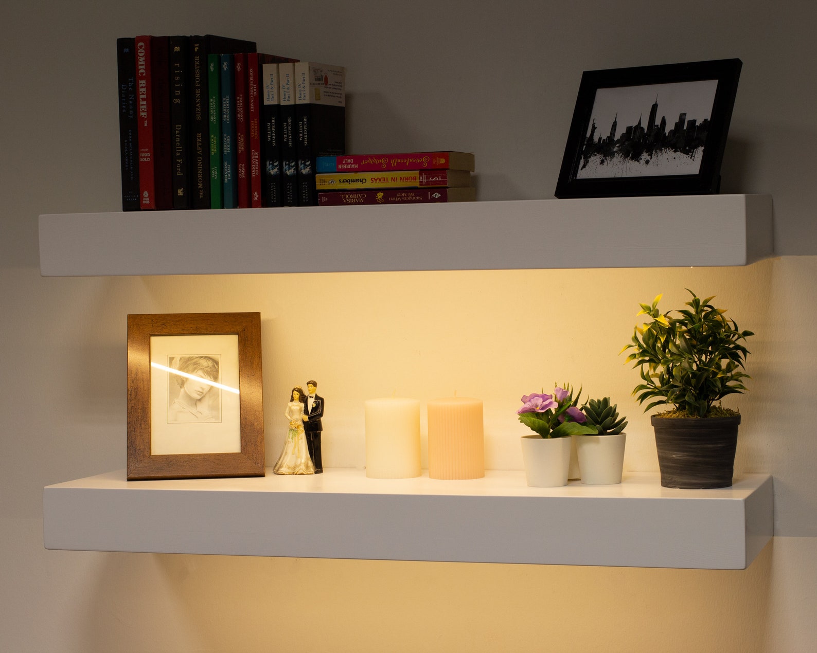 Modern White Floating Shelf Thick Wall Shelf With Light - Etsy