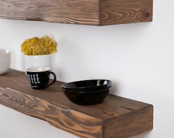 Mensola sospesa rustica - Mensola da parete in legno naturale fatto a mano, spessa 3" - Finitura decorativa anticata
