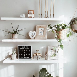 White Floating Shelves, Custom Size Floating Shelves with Brackets, Wall Mounted Wood Floating Shelf for Kitchen Bathroom