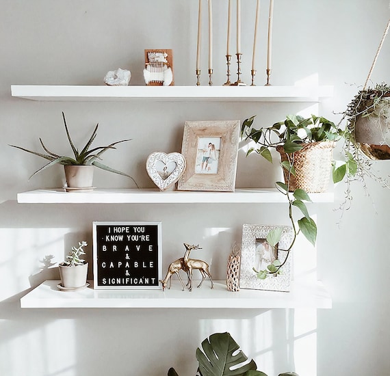 Estantes flotantes blancos, estantes flotantes de tamaño personalizado con  soportes, estante flotante de madera montado en la pared para cocina y baño  -  España