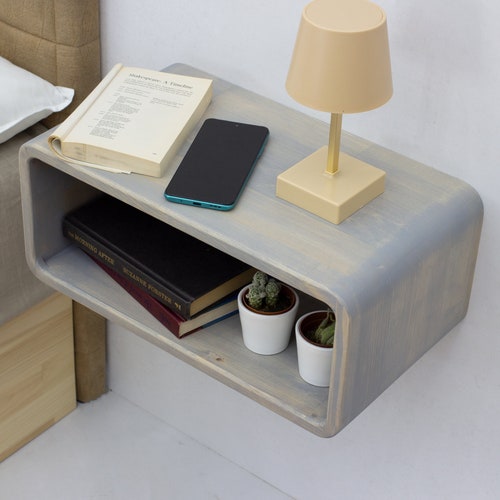 Oak Floating Nightstand Wood Bedside Tables Mid Century Etsy