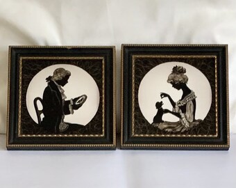 Pair of Vintage Mid Century Reverse Painting on Glass Pictures by Doris Griggs