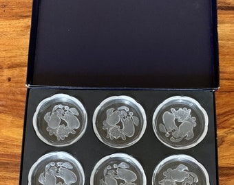 Val St Lambert Set of 6 Coasters in Original Box ( Gardenia