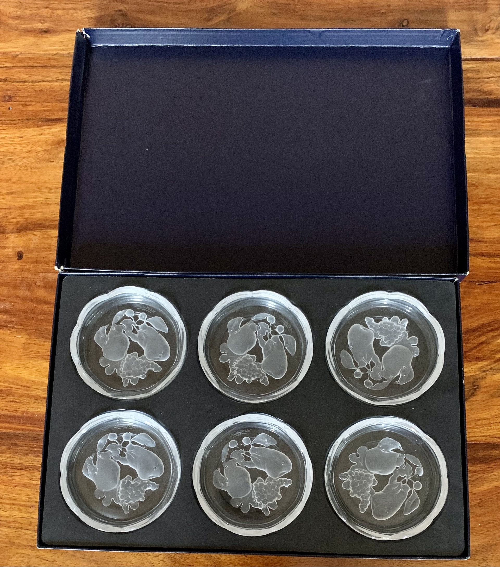 Val St Lambert Set of 6 Coasters in Original Box ( Gardenia