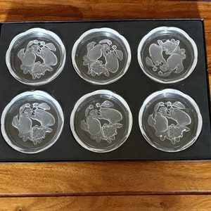 Val Saint Lambert GARDENIA コースター6枚 Val St Lambert Set of 6 Coasters in Original Box ( Gardenia