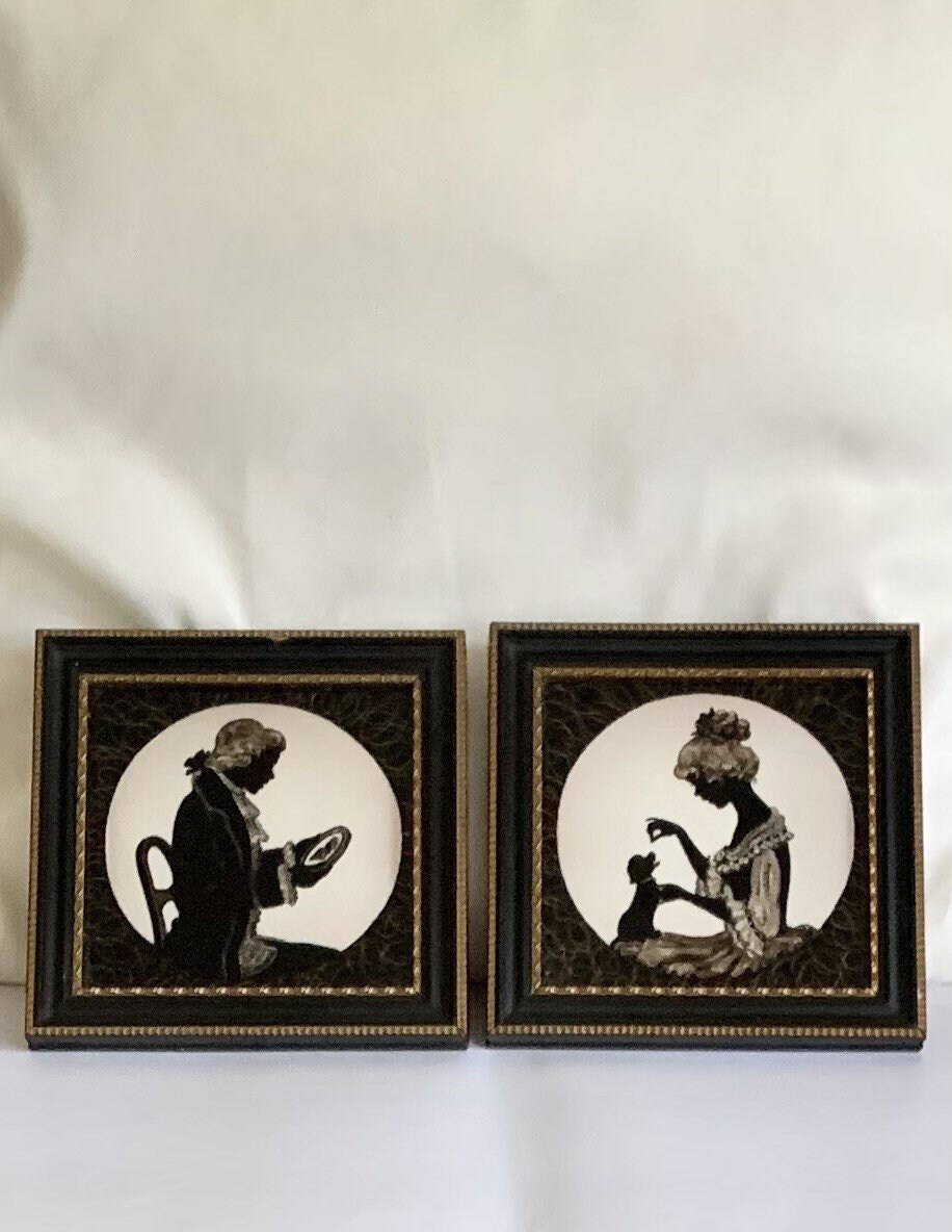 Pair of Vintage Mid Century Reverse Painting on Glass Pictures by Doris Griggs