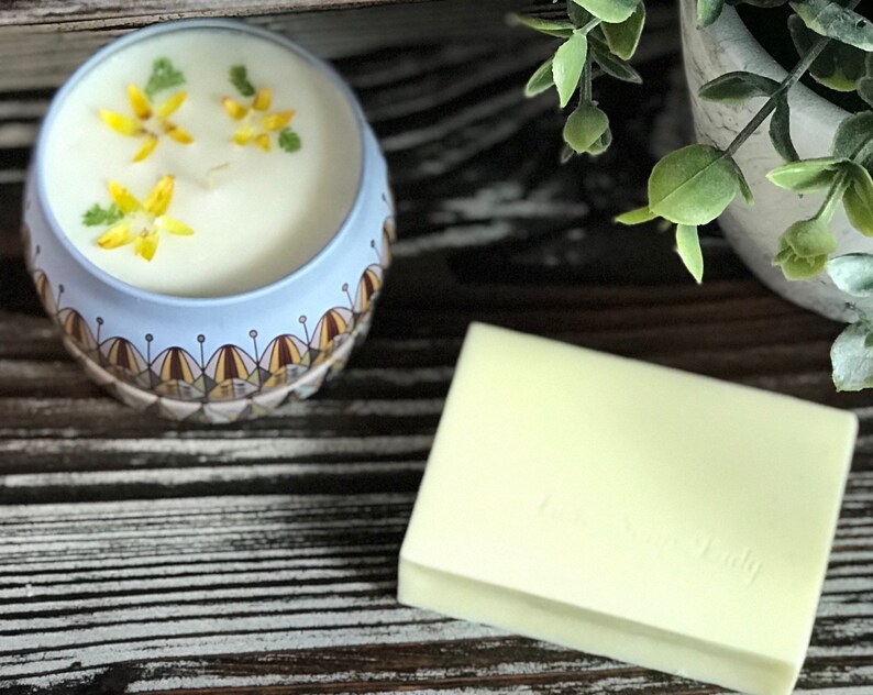 Lemon Candle & Shea Soap Gift Box, Lemon Soy Wax Candle and Shea Butter Hand Soap, Unique Gift Ideas, One of a Kind Gifts image 2