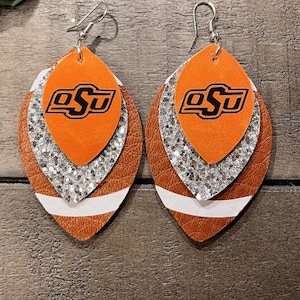Genuine Leather Football OSU Leaf Earrings