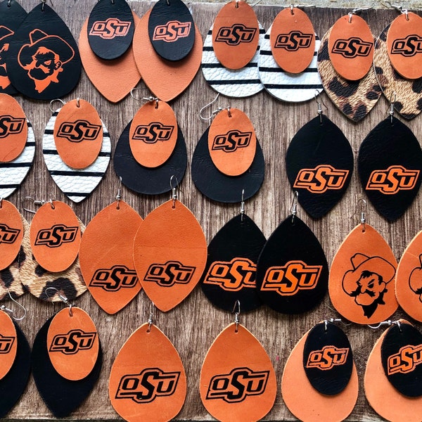 Genuine Leather Licensed OSU Earrings