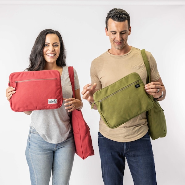 Funda para portátil de algodón orgánico de 13-14 pulgadas: Funda vegana de comercio justo