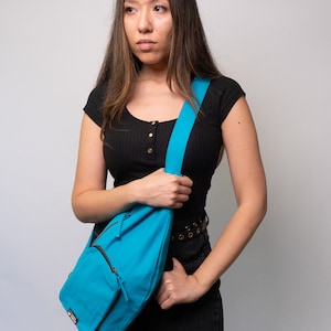 Vegan Sling Bag Sling Crossbody Bag Shoulder Bag Organic Cotton shoulder bag Unisex crossbody bag Hiking Crossbody Bag Blue