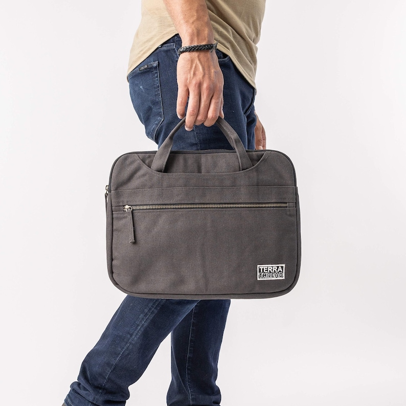 Laptop bag with handle, 14-inch laptop sleeve with pockets, 16-inch laptop case, laptop sleeve with handle, gifts for dad Charcoal Grey