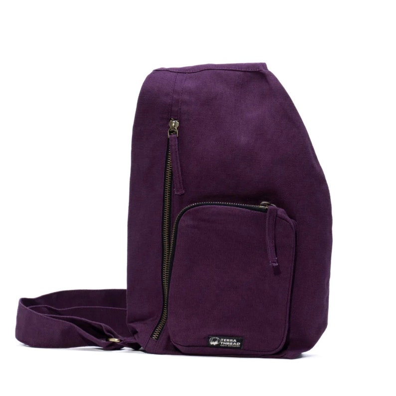 Vegan Sling Bag Sling Crossbody Bag Shoulder Bag Organic Cotton shoulder bag Unisex crossbody bag Hiking Crossbody Bag Purple