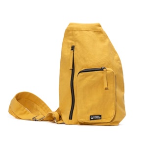 Vegan Sling Bag Sling Crossbody Bag Shoulder Bag Organic Cotton shoulder bag Unisex crossbody bag Hiking Crossbody Bag Yellow
