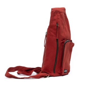 Vegan Sling Bag Sling Crossbody Bag Shoulder Bag Organic Cotton shoulder bag Unisex crossbody bag Hiking Crossbody Bag Red
