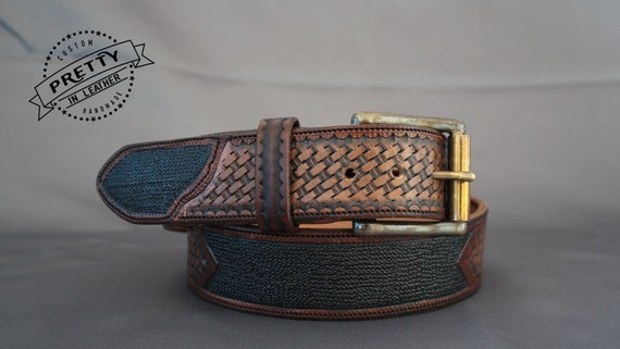 Ceinture de cuir repouss osier boucle de laiton