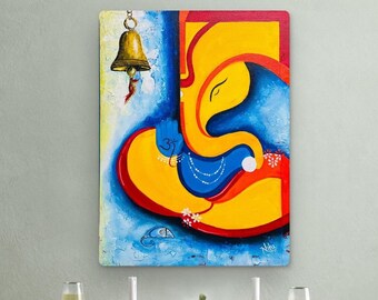 Lord Ganesha Handmade original acrylic painting / Ganesha /wall decor /  Entryway wall decor / Oversize painting / Indian God / Nitu Arts