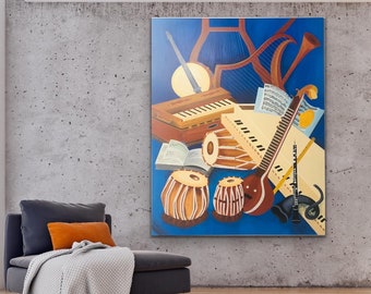 Original acrylic musical Instruments painting / wall decor