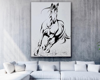 Original Handmade white running horse painting / Horse acrylic painting / wall decor / extra large horse artwork / beautiful painting