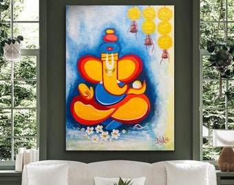 Lord Ganesha contemporary abstract painting / Ganpati acrylic artwork / Original Ganpati painting /wall decor / entryway decor /Nitu Arts