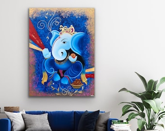 Lord Ganesha Acrylic painting , Canvas wall Decor , Original painting, Indian painting on canvas ,Ganpati art , Figurative Art