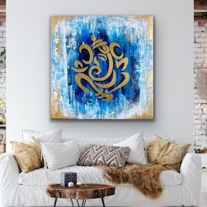 Blue Abstract Ganesha Acrylic painting / Modern Ganpati artwork / Entryway god Gapanti Painting / Indian God / image 1